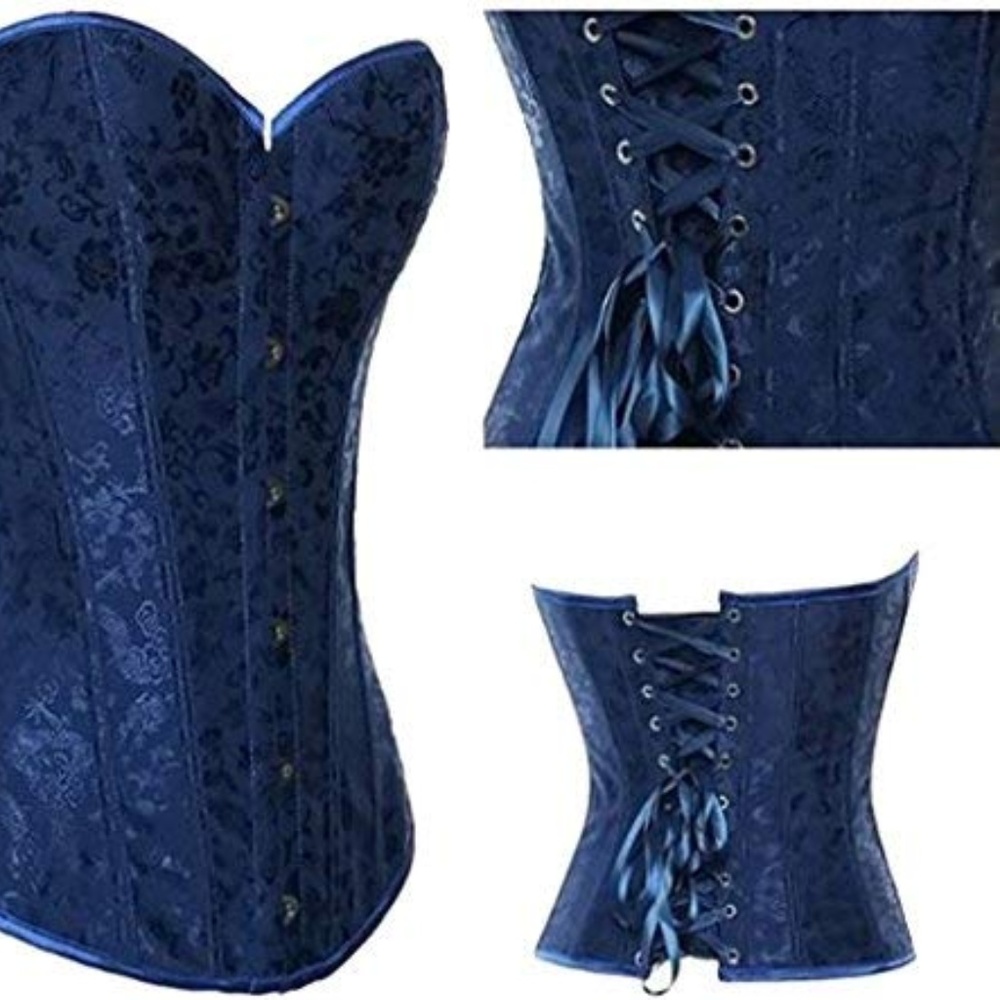 Women's Sexy Tapestry Brocade Vintage Corset -Blue - Picture 3 of 5